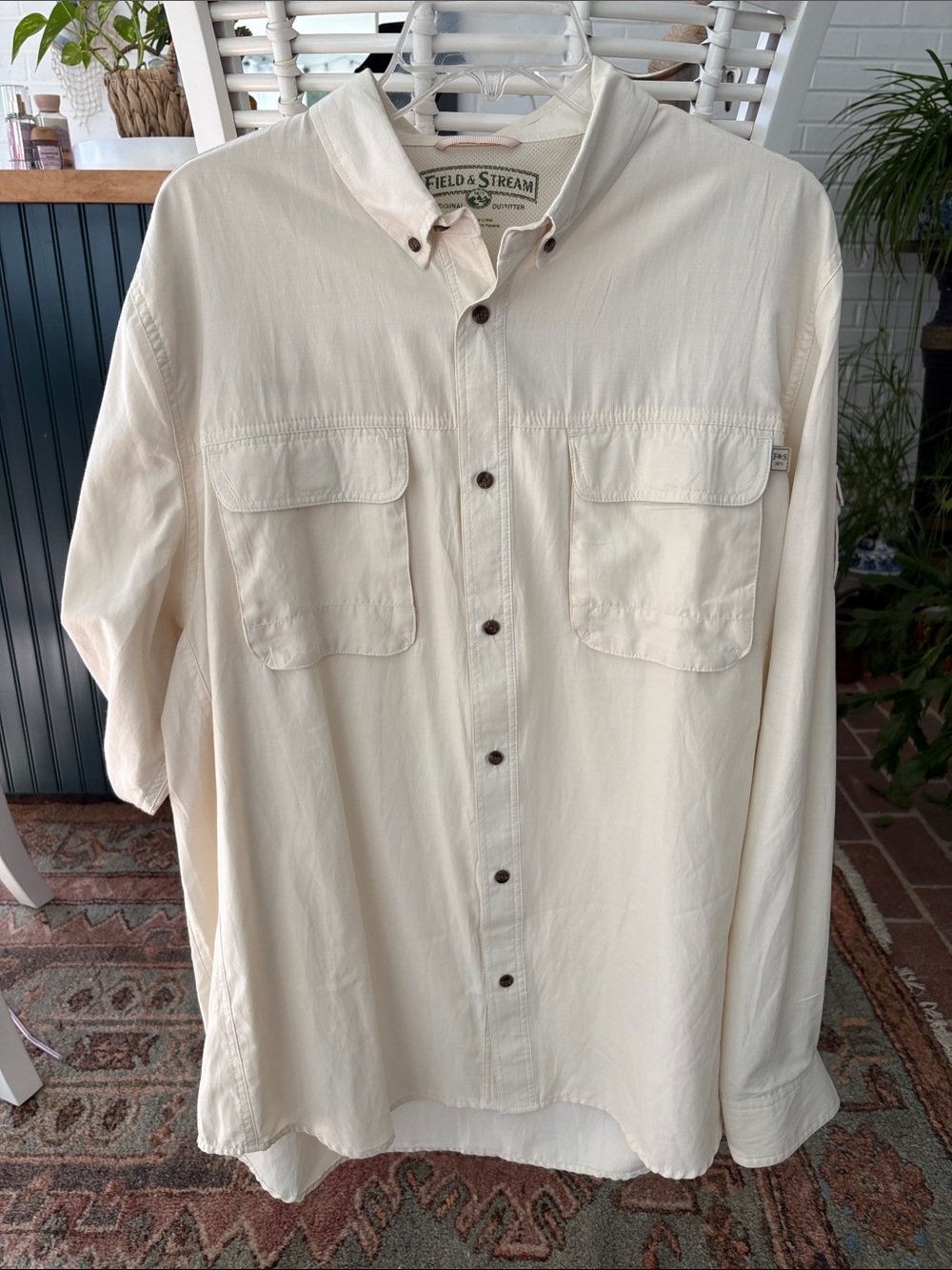 Field & Stream Men's Off-White Long Sleeve Button-Down Work Shirt